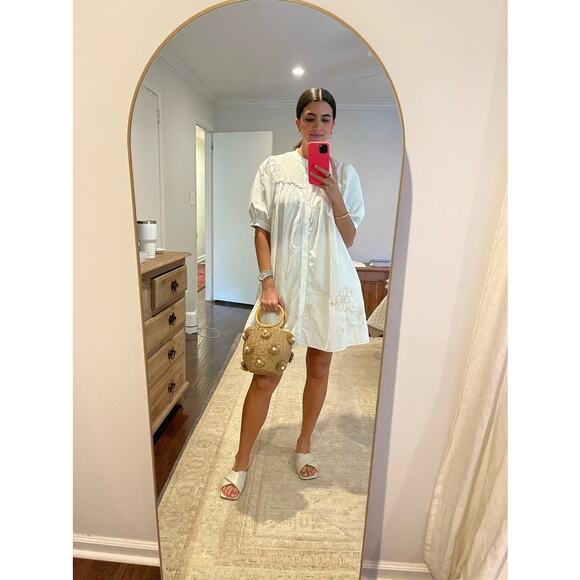 HOFFMAN COPENHAGEN White 100% Cotton Floral Embroidery Smocked Mini Dress 34 - Picture 12 of 13